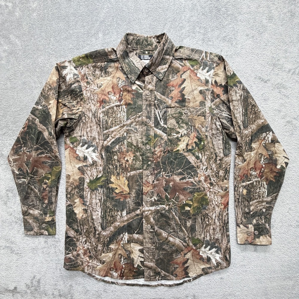 Ridge Hunter Shirt Mens M Brown Camouflage Long Sleeve Button Up Cotton‎